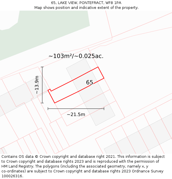 65, LAKE VIEW, PONTEFRACT, WF8 1PA: Plot and title map