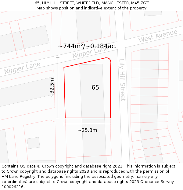 65, LILY HILL STREET, WHITEFIELD, MANCHESTER, M45 7GZ: Plot and title map