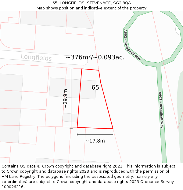 65, LONGFIELDS, STEVENAGE, SG2 8QA: Plot and title map