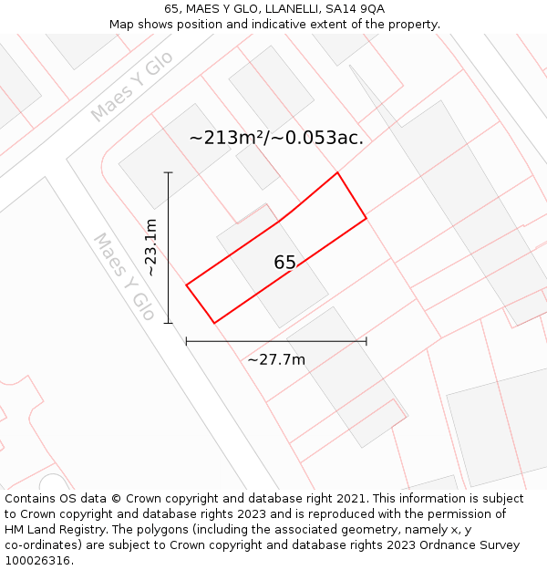 65, MAES Y GLO, LLANELLI, SA14 9QA: Plot and title map