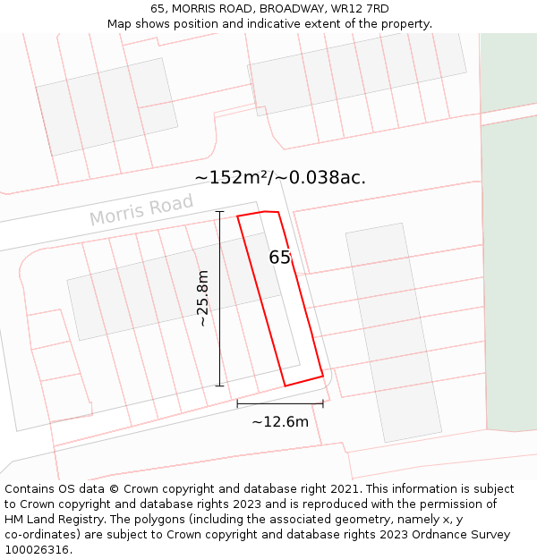 65, MORRIS ROAD, BROADWAY, WR12 7RD: Plot and title map