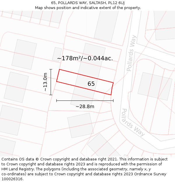 65, POLLARDS WAY, SALTASH, PL12 6UJ: Plot and title map