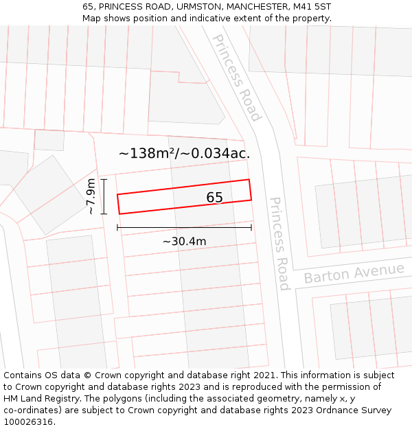 65, PRINCESS ROAD, URMSTON, MANCHESTER, M41 5ST: Plot and title map