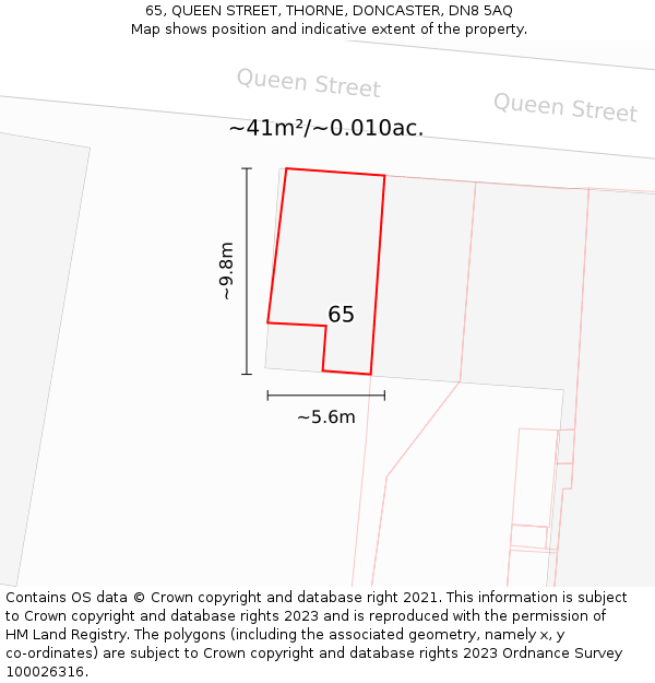 65, QUEEN STREET, THORNE, DONCASTER, DN8 5AQ: Plot and title map