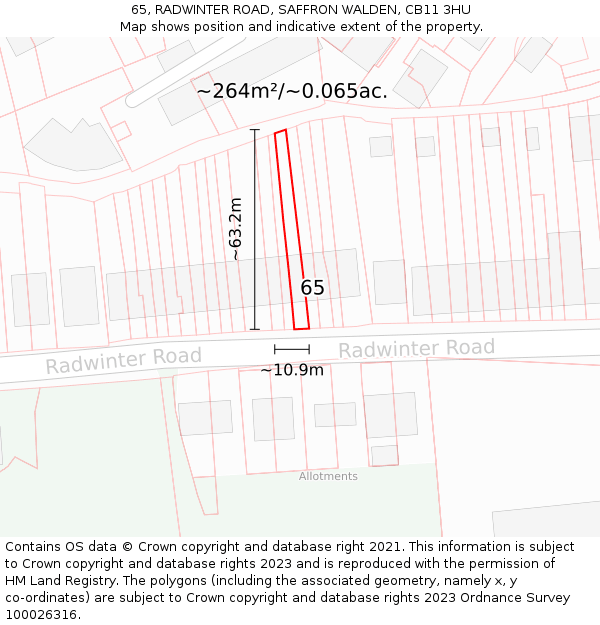 65, RADWINTER ROAD, SAFFRON WALDEN, CB11 3HU: Plot and title map