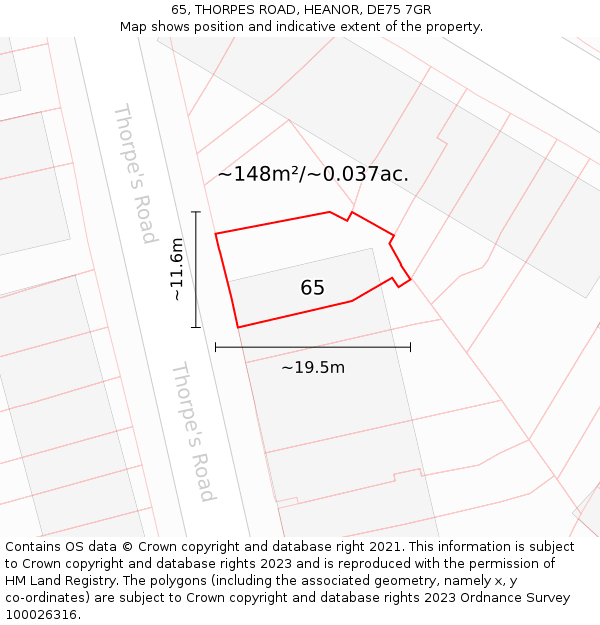 65, THORPES ROAD, HEANOR, DE75 7GR: Plot and title map