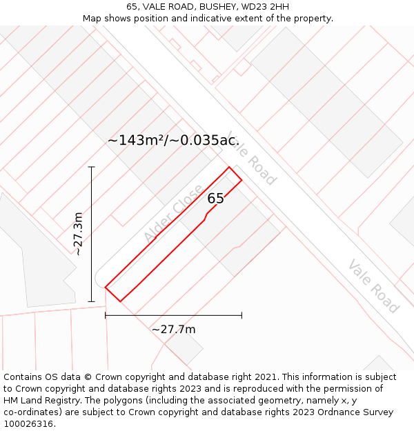 65, VALE ROAD, BUSHEY, WD23 2HH: Plot and title map