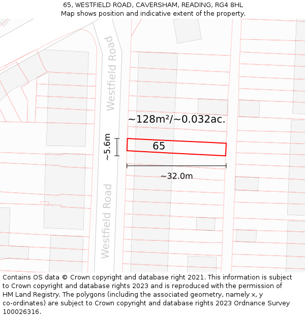 65, WESTFIELD ROAD, CAVERSHAM, READING, RG4 8HL: Plot and title map