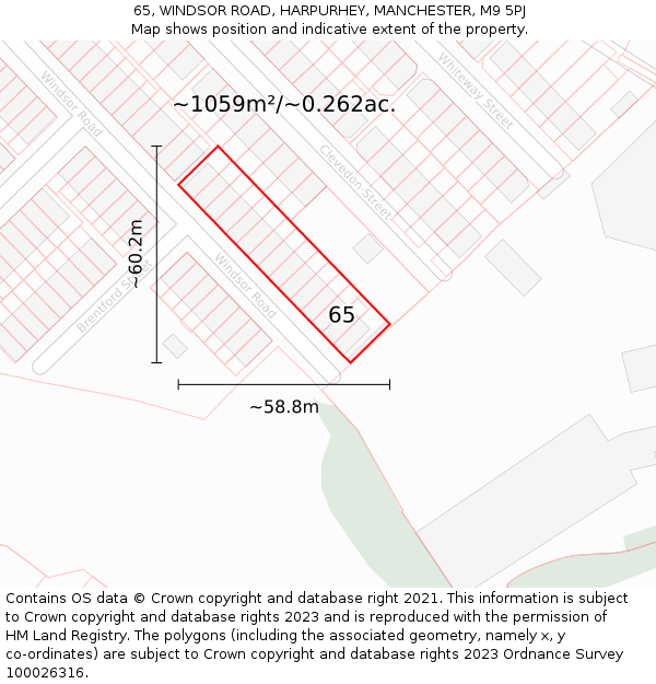 65, WINDSOR ROAD, HARPURHEY, MANCHESTER, M9 5PJ: Plot and title map