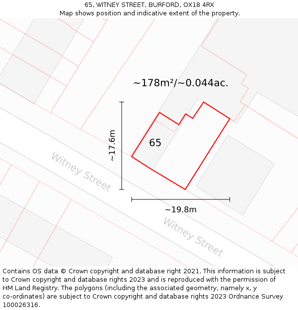 65, WITNEY STREET, BURFORD, OX18 4RX: Plot and title map