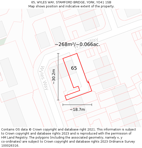 65, WYLES WAY, STAMFORD BRIDGE, YORK, YO41 1SB: Plot and title map