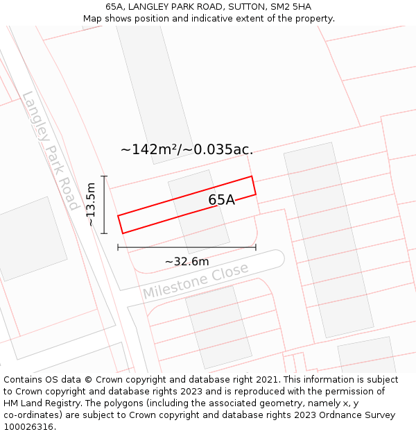 65A, LANGLEY PARK ROAD, SUTTON, SM2 5HA: Plot and title map