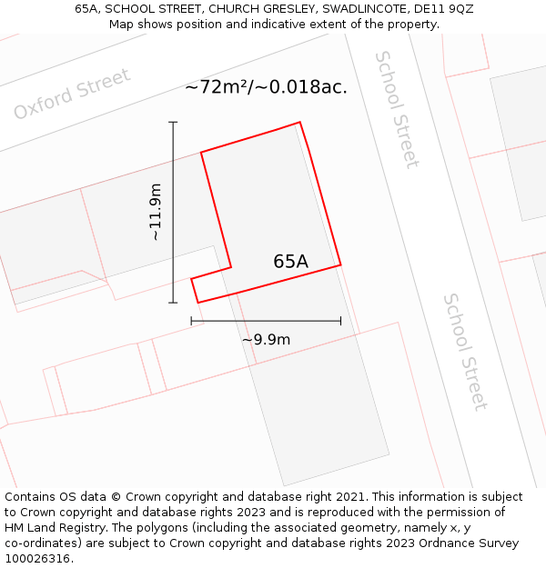 65A, SCHOOL STREET, CHURCH GRESLEY, SWADLINCOTE, DE11 9QZ: Plot and title map