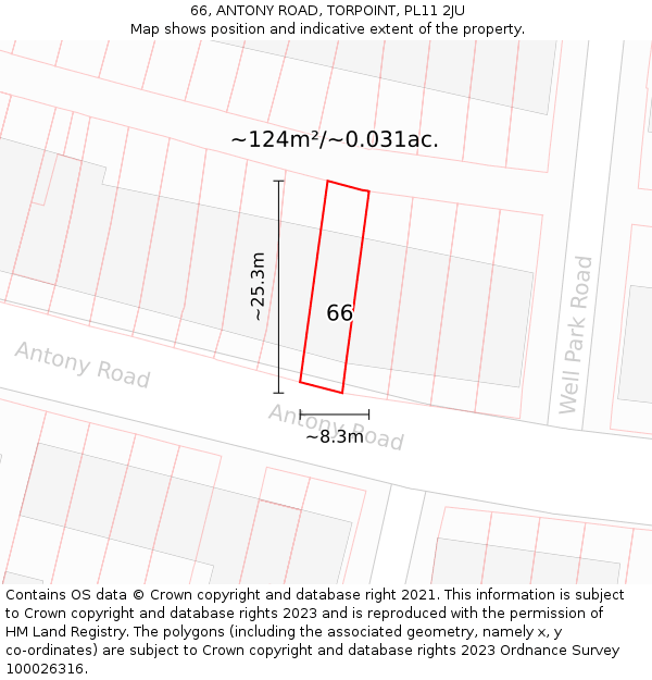 66, ANTONY ROAD, TORPOINT, PL11 2JU: Plot and title map