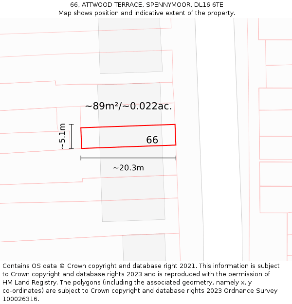 66, ATTWOOD TERRACE, SPENNYMOOR, DL16 6TE: Plot and title map