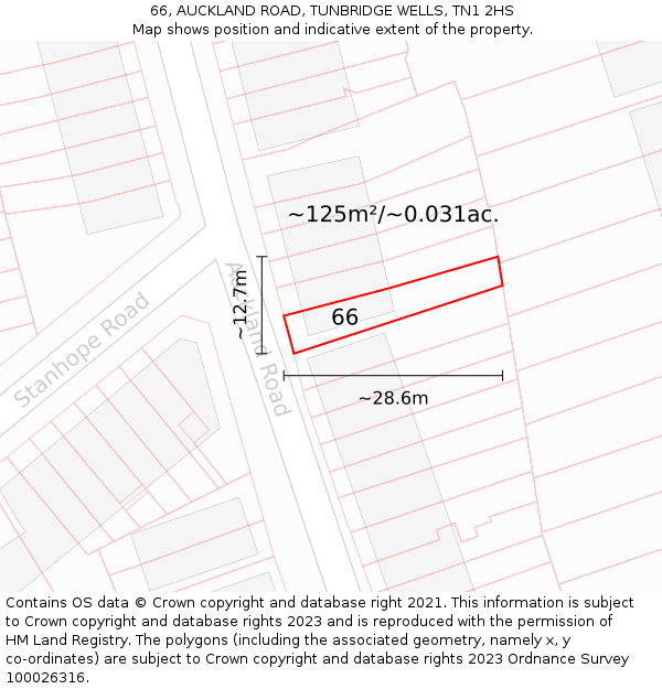 66, AUCKLAND ROAD, TUNBRIDGE WELLS, TN1 2HS: Plot and title map