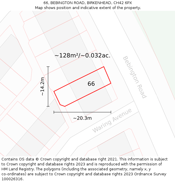66, BEBINGTON ROAD, BIRKENHEAD, CH42 6PX: Plot and title map