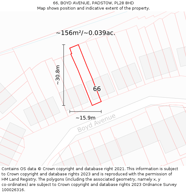 66, BOYD AVENUE, PADSTOW, PL28 8HD: Plot and title map