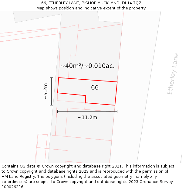 66, ETHERLEY LANE, BISHOP AUCKLAND, DL14 7QZ: Plot and title map