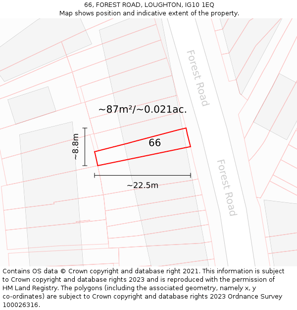 66, FOREST ROAD, LOUGHTON, IG10 1EQ: Plot and title map