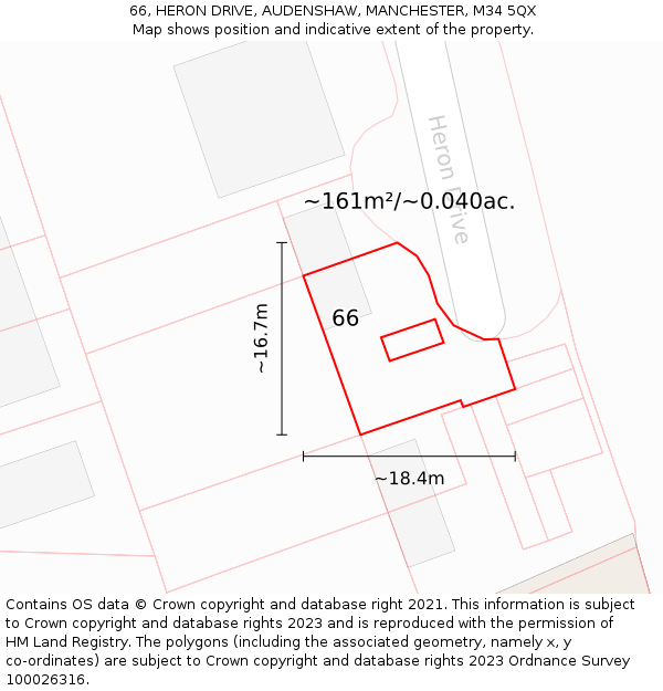 66, HERON DRIVE, AUDENSHAW, MANCHESTER, M34 5QX: Plot and title map