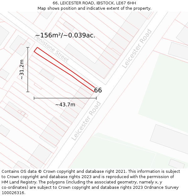 66, LEICESTER ROAD, IBSTOCK, LE67 6HH: Plot and title map