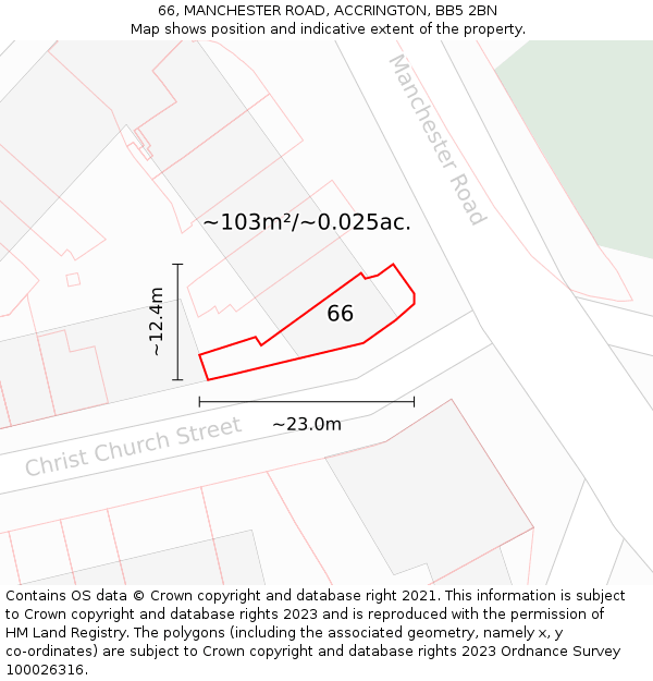 66, MANCHESTER ROAD, ACCRINGTON, BB5 2BN: Plot and title map