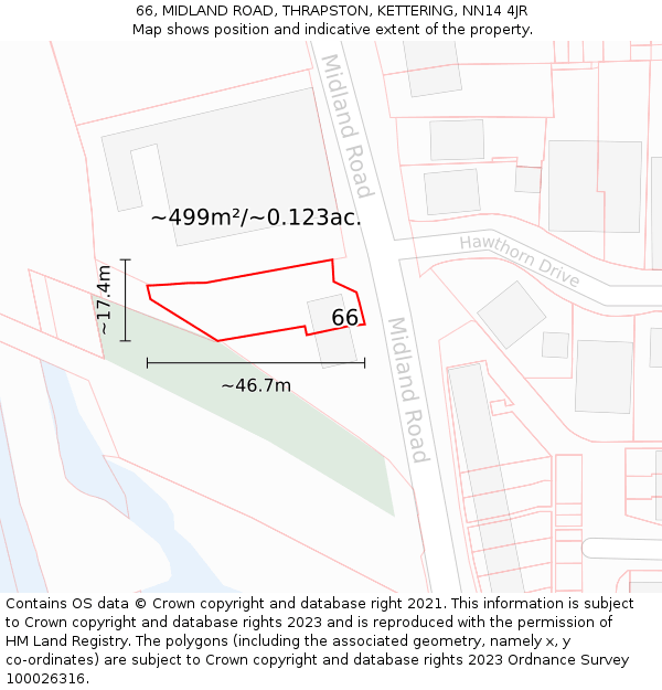 66, MIDLAND ROAD, THRAPSTON, KETTERING, NN14 4JR: Plot and title map