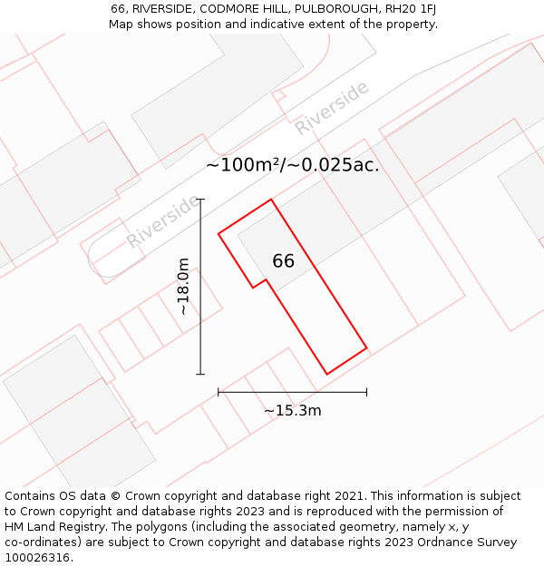 66, RIVERSIDE, CODMORE HILL, PULBOROUGH, RH20 1FJ: Plot and title map