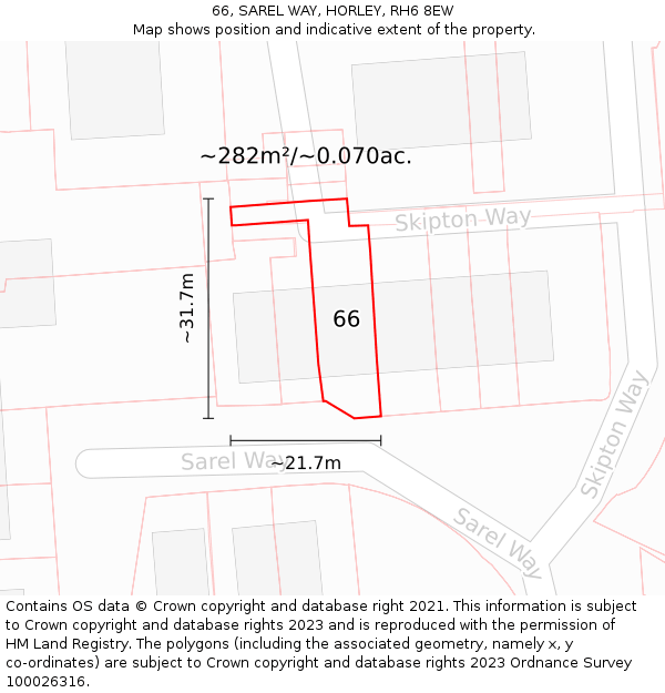 66, SAREL WAY, HORLEY, RH6 8EW: Plot and title map
