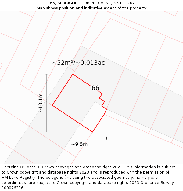 66, SPRINGFIELD DRIVE, CALNE, SN11 0UG: Plot and title map