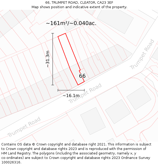 66, TRUMPET ROAD, CLEATOR, CA23 3EF: Plot and title map