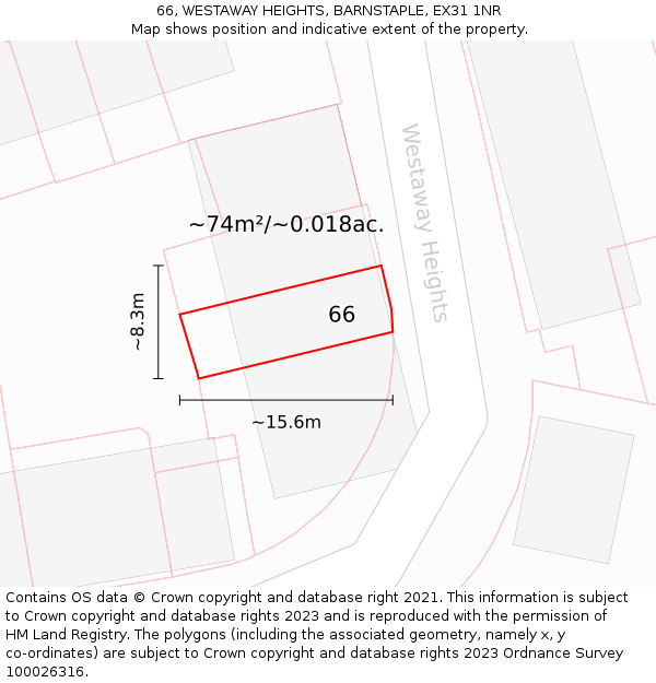 66, WESTAWAY HEIGHTS, BARNSTAPLE, EX31 1NR: Plot and title map
