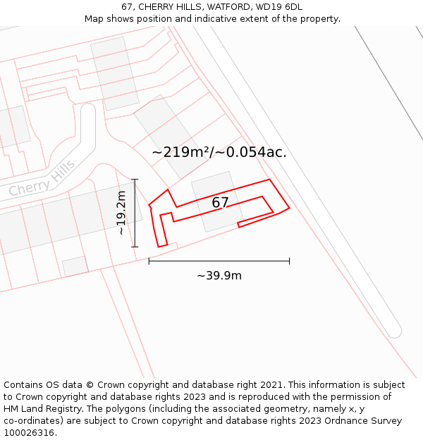 67, CHERRY HILLS, WATFORD, WD19 6DL: Plot and title map