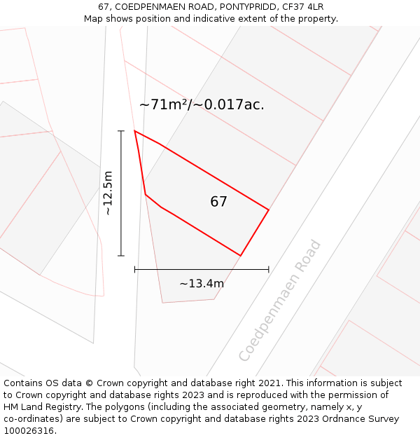67, COEDPENMAEN ROAD, PONTYPRIDD, CF37 4LR: Plot and title map