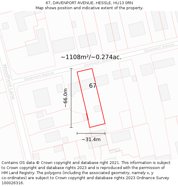67, DAVENPORT AVENUE, HESSLE, HU13 0RN: Plot and title map