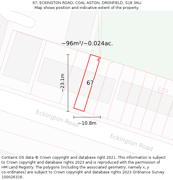67, ECKINGTON ROAD, COAL ASTON, DRONFIELD, S18 3AU: Plot and title map