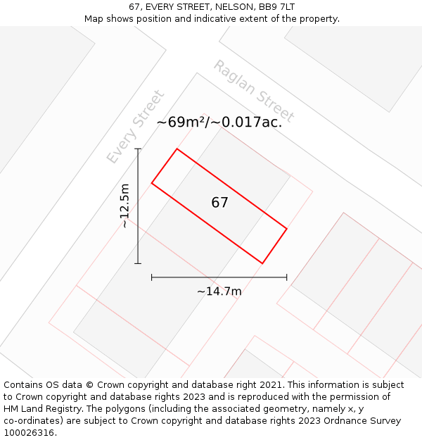67, EVERY STREET, NELSON, BB9 7LT: Plot and title map