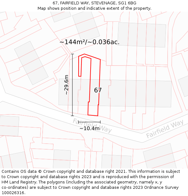67, FAIRFIELD WAY, STEVENAGE, SG1 6BG: Plot and title map