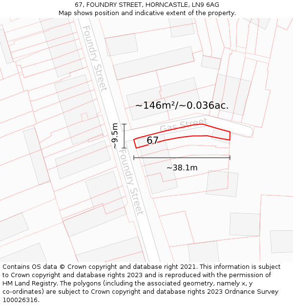 67, FOUNDRY STREET, HORNCASTLE, LN9 6AG: Plot and title map