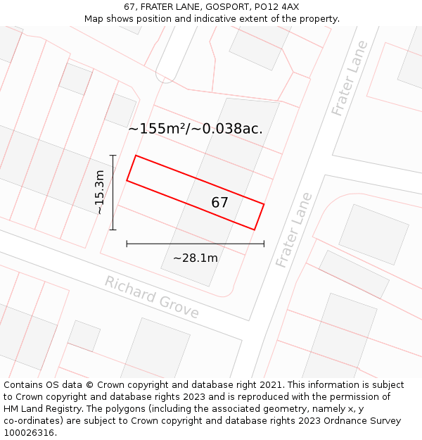 67, FRATER LANE, GOSPORT, PO12 4AX: Plot and title map