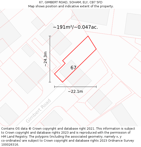 67, GIMBERT ROAD, SOHAM, ELY, CB7 5FD: Plot and title map