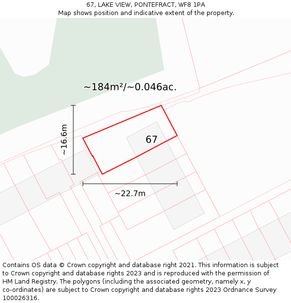 67, LAKE VIEW, PONTEFRACT, WF8 1PA: Plot and title map