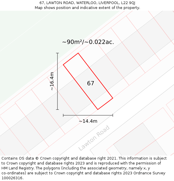 67, LAWTON ROAD, WATERLOO, LIVERPOOL, L22 9QJ: Plot and title map