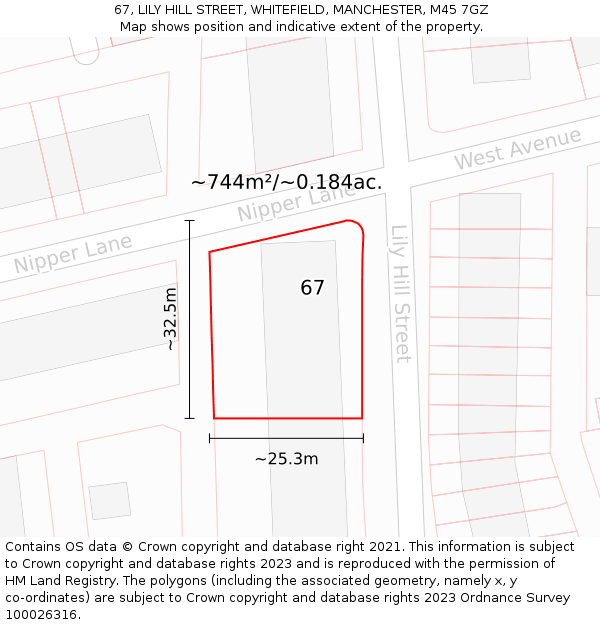 67, LILY HILL STREET, WHITEFIELD, MANCHESTER, M45 7GZ: Plot and title map