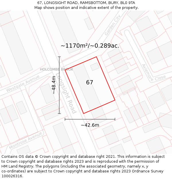 67, LONGSIGHT ROAD, RAMSBOTTOM, BURY, BL0 9TA: Plot and title map