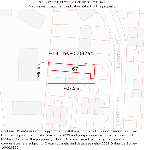 67, LUCERNE CLOSE, CAMBRIDGE, CB1 9YR: Plot and title map
