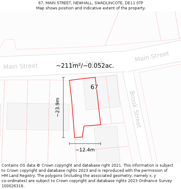 67, MAIN STREET, NEWHALL, SWADLINCOTE, DE11 0TP: Plot and title map