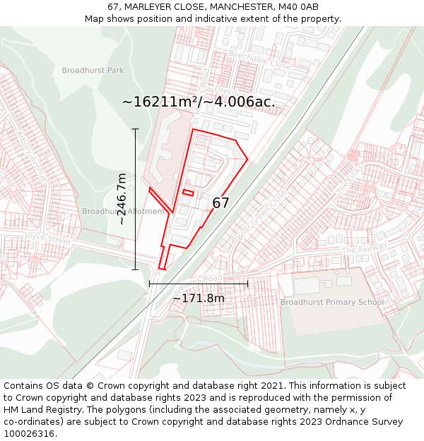 67, MARLEYER CLOSE, MANCHESTER, M40 0AB: Plot and title map