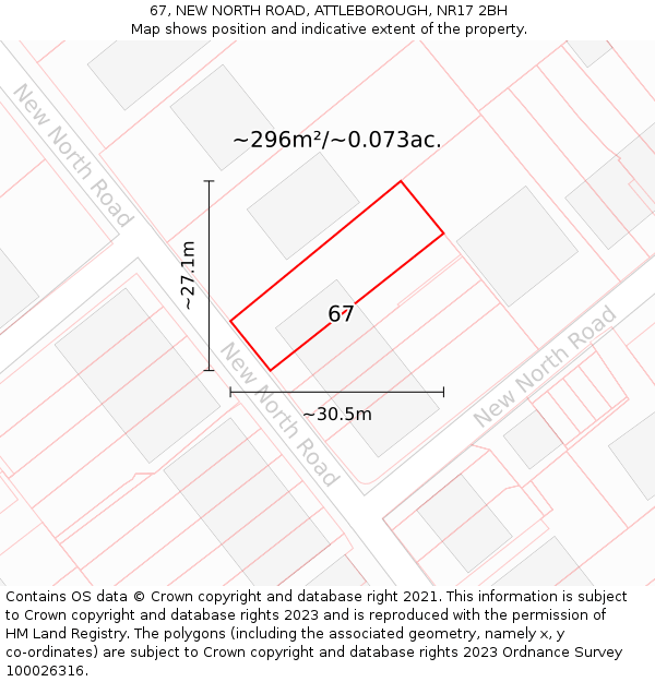 67, NEW NORTH ROAD, ATTLEBOROUGH, NR17 2BH: Plot and title map